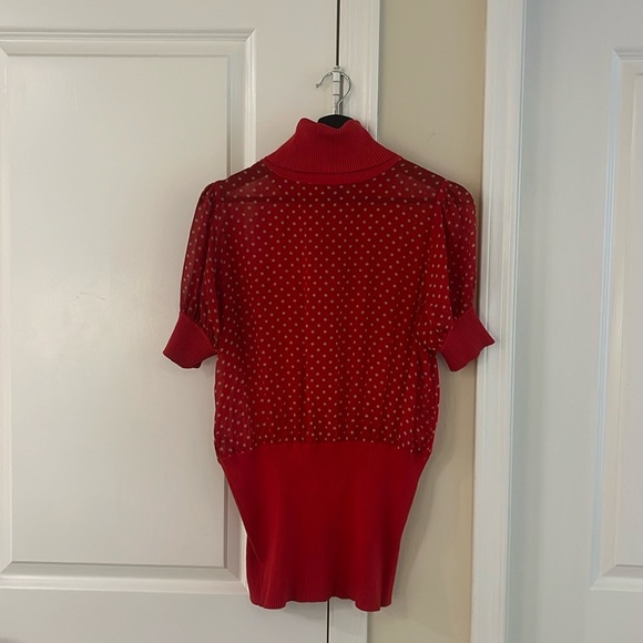 ♥️ Y2K Vintage Bebe Sheer Red Polka Dot Turtle Neck Short Sleeve Top , Size: L - Picture 13 of 17
